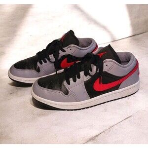 Nike Air Jordan 1 Low Womens Sz 7 Shoes Cement Gray Fire Red Sneakers FZ4183-002